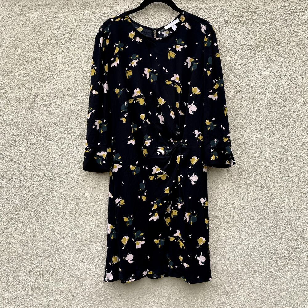 Chelsea28 Black Yellow Floral Dress Twist Front M